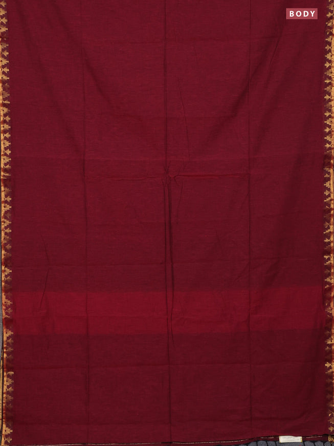 Bengal soft cotton saree maroon with plain body and zari woven border