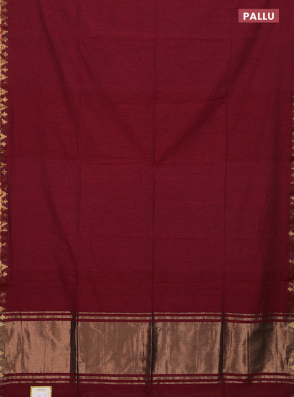 Bengal soft cotton saree maroon with plain body and zari woven border