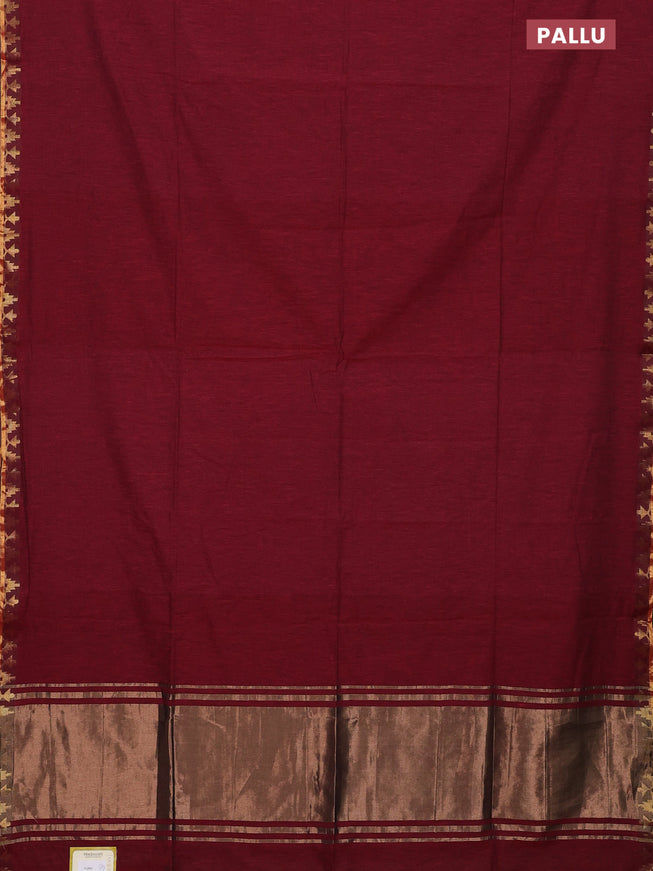 Bengal soft cotton saree maroon with plain body and zari woven border