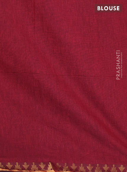 Bengal soft cotton saree maroon with plain body and zari woven border
