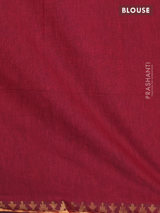 Bengal soft cotton saree maroon with plain body and zari woven border