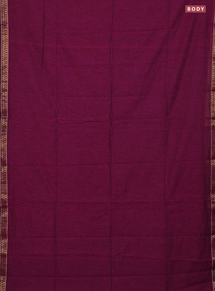 Bengal soft cotton saree dark magenta pink with plain body and zari woven border