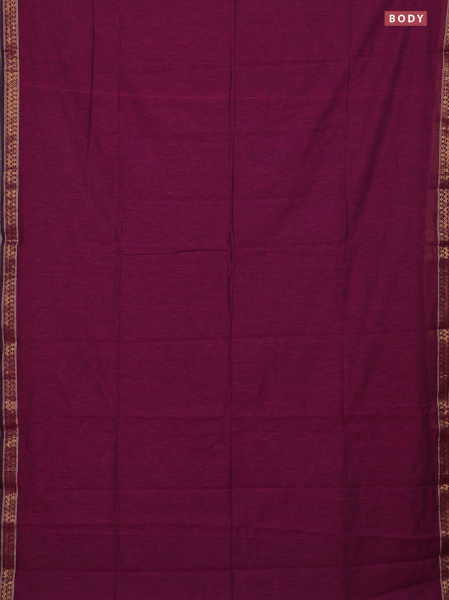 Bengal soft cotton saree dark magenta pink with plain body and zari woven border