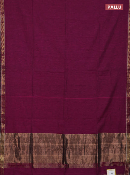Bengal soft cotton saree dark magenta pink with plain body and zari woven border