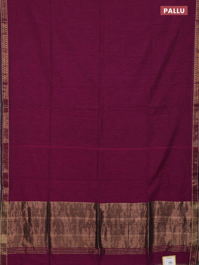 Bengal soft cotton saree dark magenta pink with plain body and zari woven border