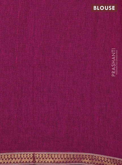 Bengal soft cotton saree dark magenta pink with plain body and zari woven border