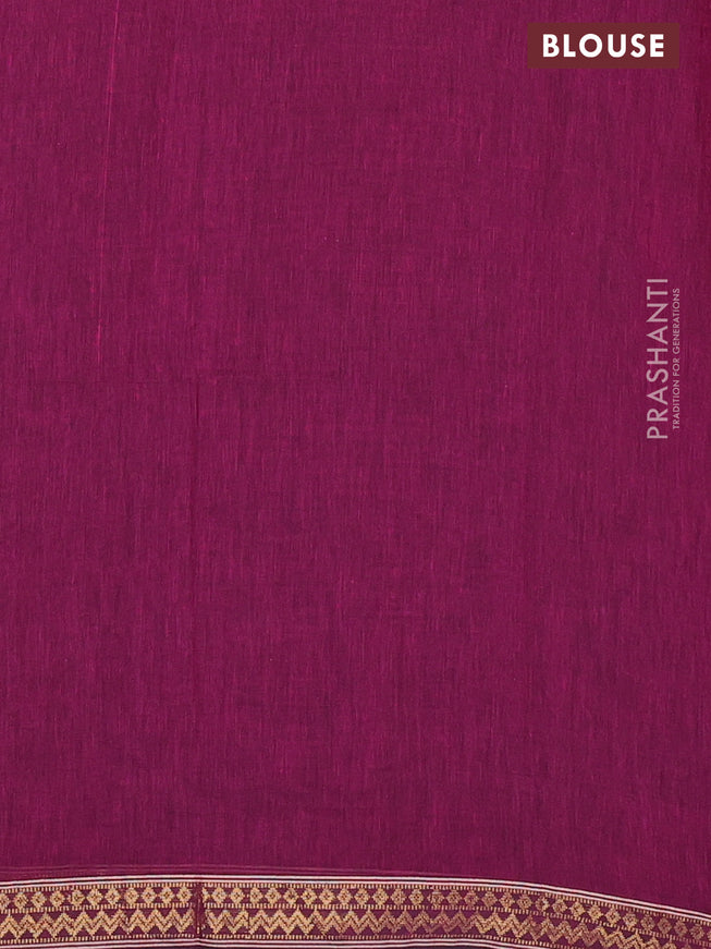Bengal soft cotton saree dark magenta pink with plain body and zari woven border