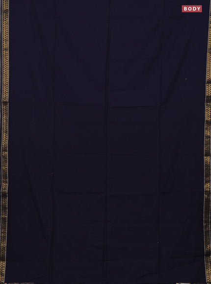 Bengal soft cotton saree navy blue with plain body and zari woven border