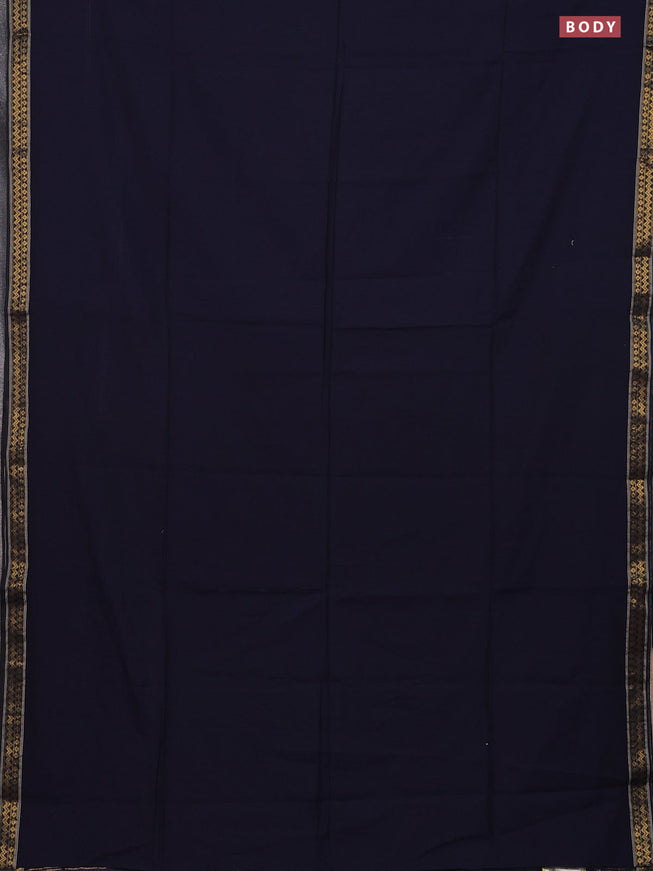 Bengal soft cotton saree navy blue with plain body and zari woven border