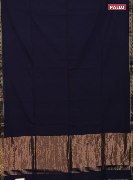 Bengal soft cotton saree navy blue with plain body and zari woven border