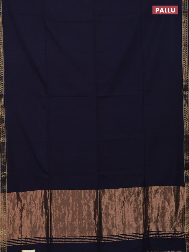 Bengal soft cotton saree navy blue with plain body and zari woven border