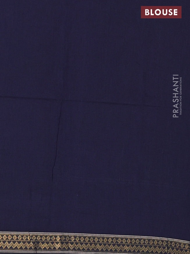 Bengal soft cotton saree navy blue with plain body and zari woven border