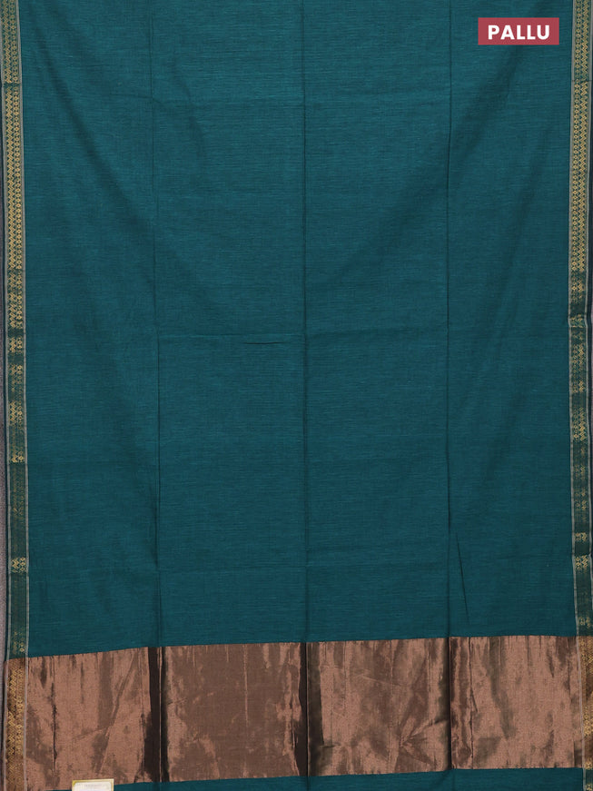 Bengal soft cotton saree peacock green with plain body and zari woven border