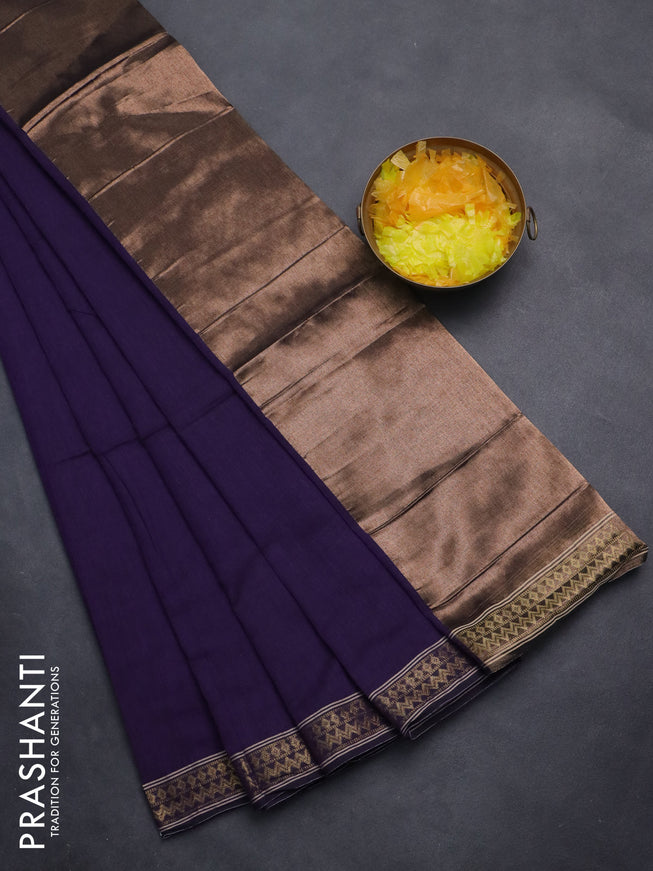 Bengal soft cotton saree violet with plain body and zari woven border