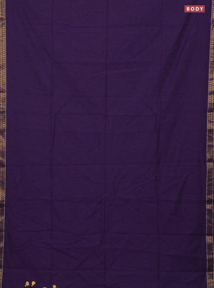 Bengal soft cotton saree violet with plain body and zari woven border