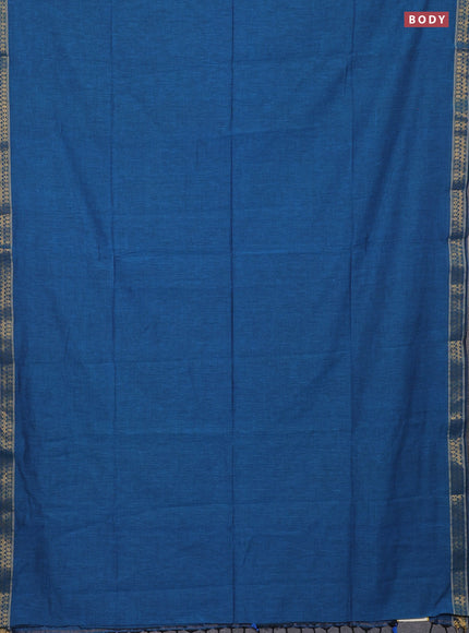 Bengal soft cotton saree cs blue with plain body and zari woven border