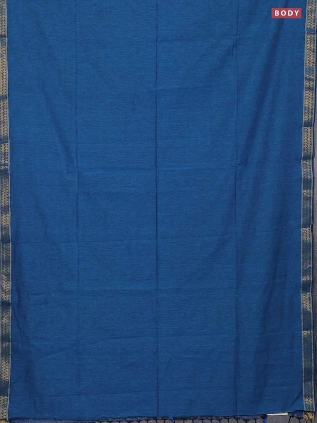 Bengal soft cotton saree cs blue with plain body and zari woven border