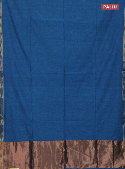 Bengal soft cotton saree cs blue with plain body and zari woven border