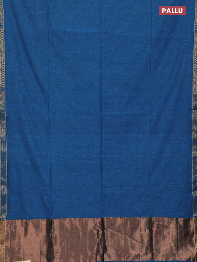 Bengal soft cotton saree cs blue with plain body and zari woven border