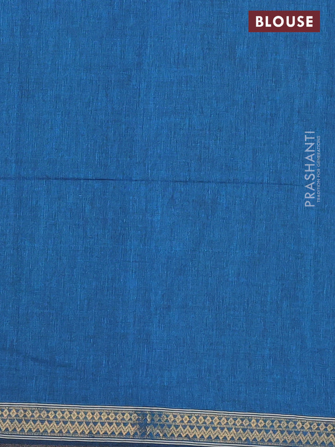 Bengal soft cotton saree cs blue with plain body and zari woven border