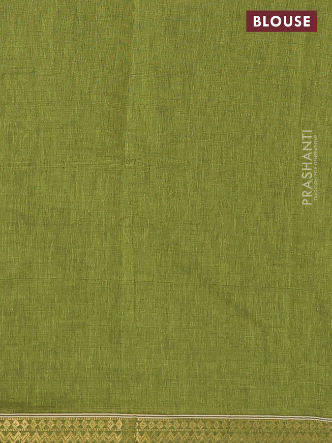 Bengal soft cotton saree mehendi green with plain body and zari woven border