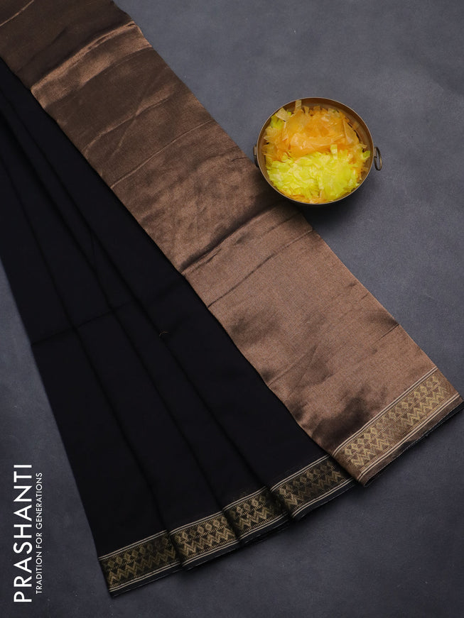 Bengal soft cotton saree black with plain body and zari woven border