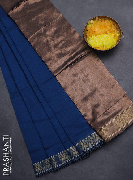 Bengal soft cotton saree cs blue with plain body and zari woven border