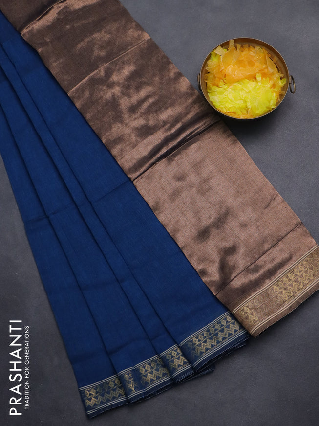 Bengal soft cotton saree cs blue with plain body and zari woven border