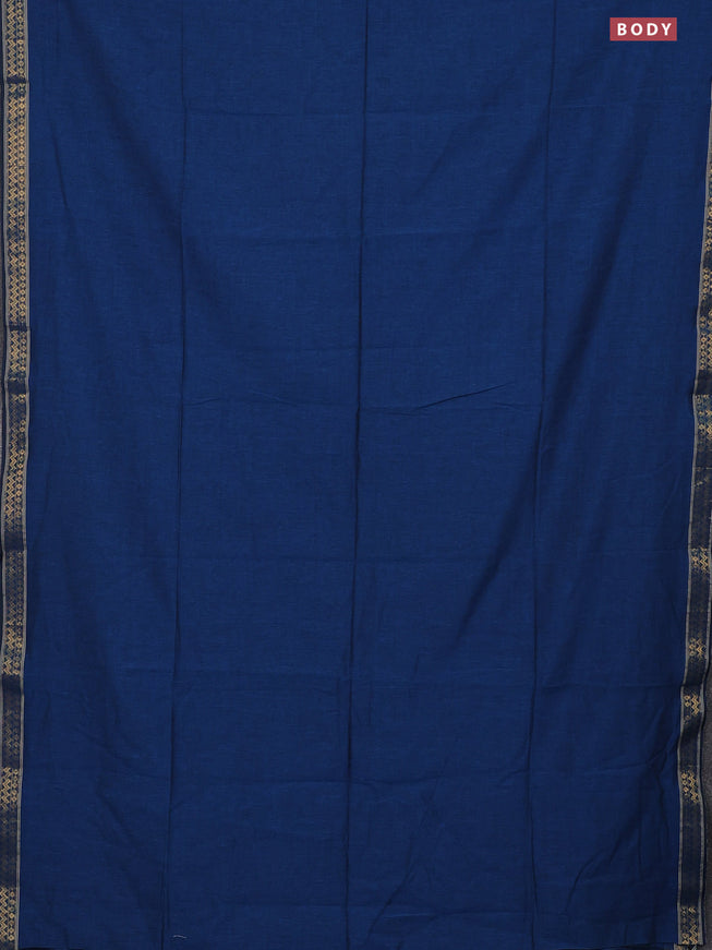 Bengal soft cotton saree cs blue with plain body and zari woven border