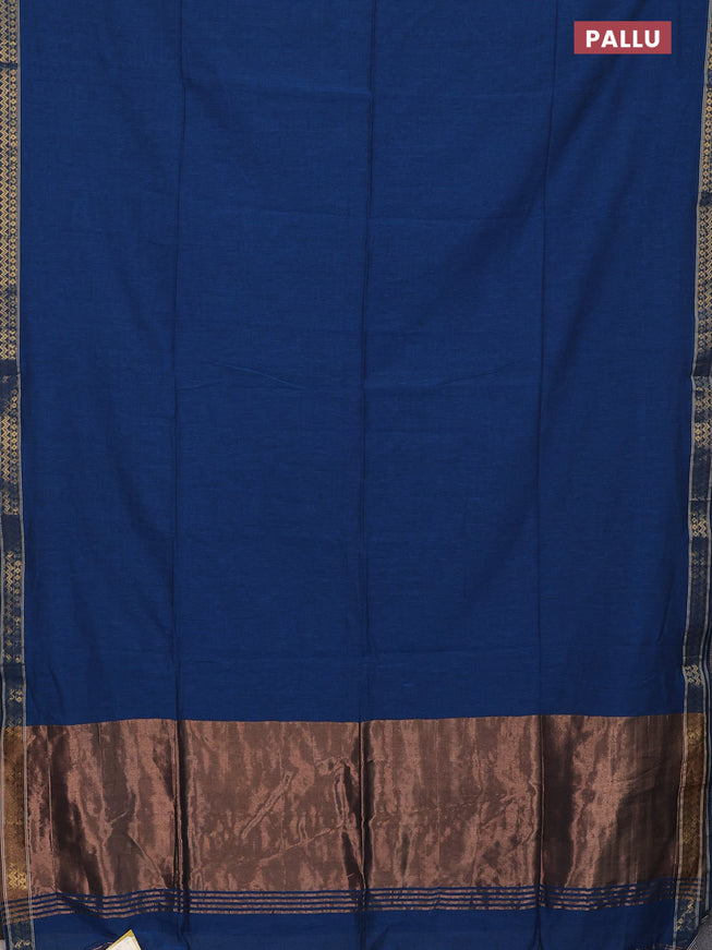 Bengal soft cotton saree cs blue with plain body and zari woven border