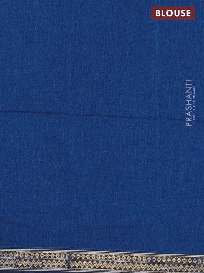 Bengal soft cotton saree cs blue with plain body and zari woven border
