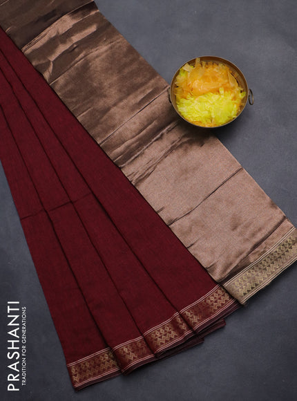 Bengal soft cotton saree maroon with plain body and zari woven border