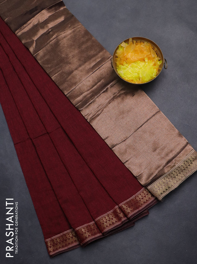 Bengal soft cotton saree maroon with plain body and zari woven border
