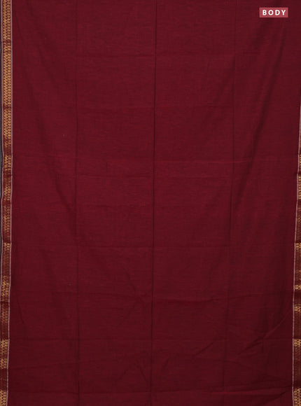 Bengal soft cotton saree maroon with plain body and zari woven border