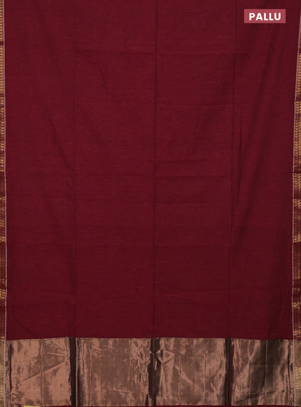 Bengal soft cotton saree maroon with plain body and zari woven border