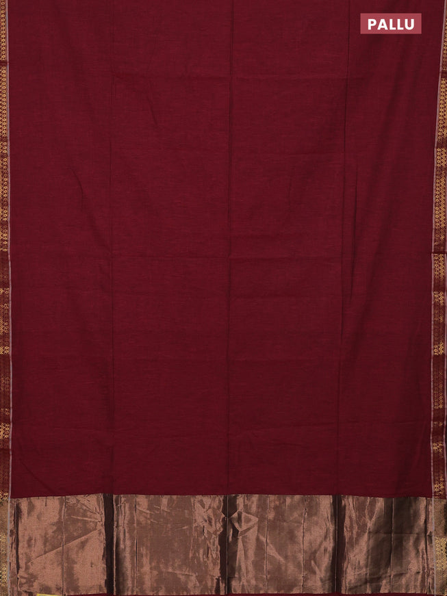 Bengal soft cotton saree maroon with plain body and zari woven border