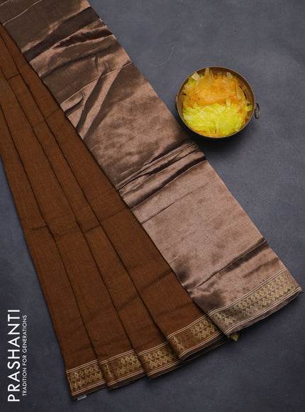 Bengal soft cotton saree dark mustard with plain body and zari woven border