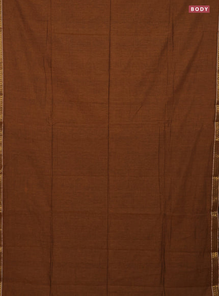 Bengal soft cotton saree dark mustard with plain body and zari woven border