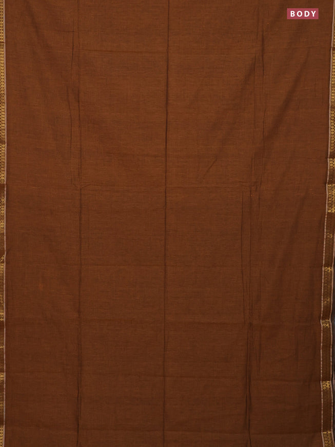 Bengal soft cotton saree dark mustard with plain body and zari woven border