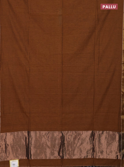 Bengal soft cotton saree dark mustard with plain body and zari woven border