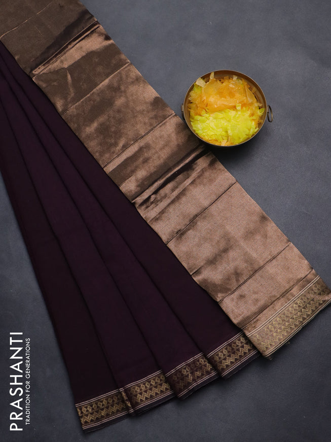 Bengal soft cotton saree deep wine with plain body and zari woven border
