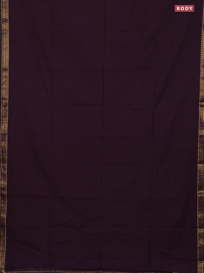 Bengal soft cotton saree deep wine with plain body and zari woven border
