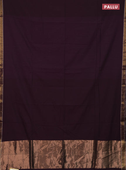 Bengal soft cotton saree deep wine with plain body and zari woven border