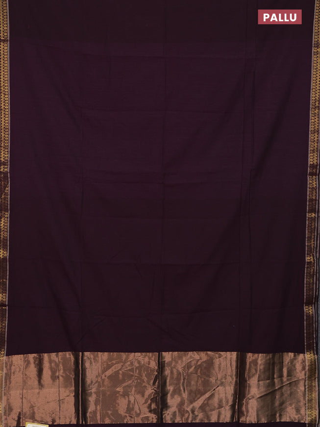 Bengal soft cotton saree deep wine with plain body and zari woven border