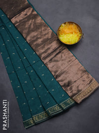 Bengal soft cotton saree peacock green with thread woven buttas and zari woven border