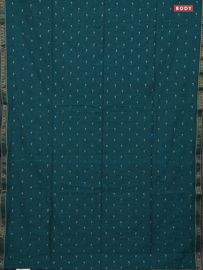 Bengal soft cotton saree peacock green with thread woven buttas and zari woven border