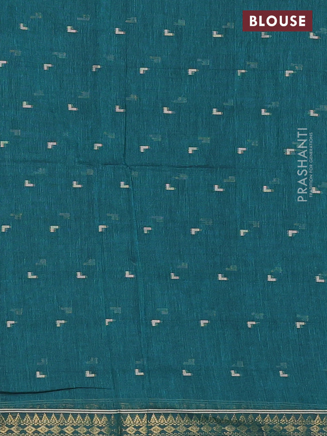 Bengal soft cotton saree peacock green with thread woven buttas and zari woven border