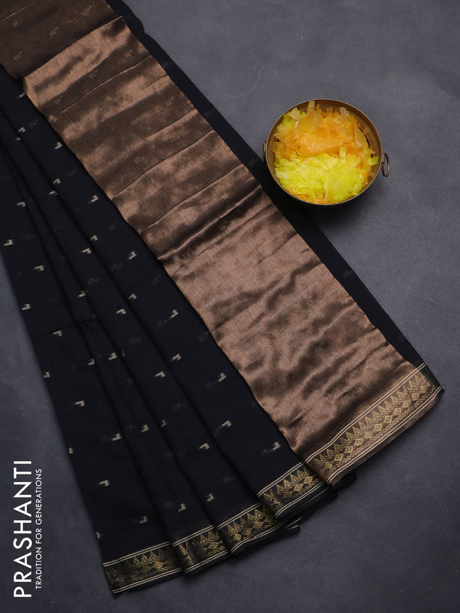 Bengal soft cotton saree black with thread woven buttas and zari woven border