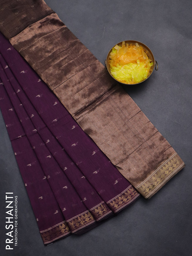 Bengal soft cotton saree magenta pink with thread woven buttas and zari woven border