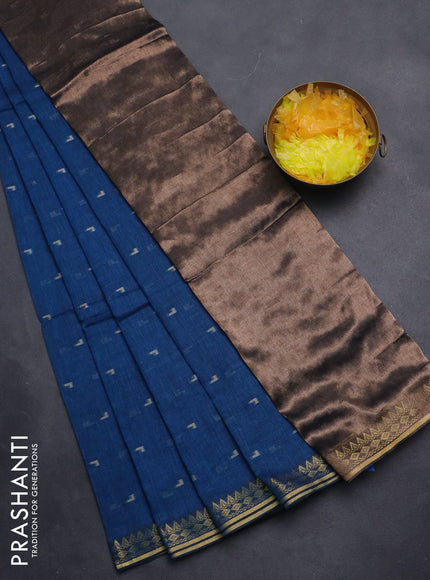 Bengal soft cotton saree cs blue with thread woven buttas and zari woven border